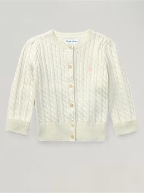 Ralph Lauren Cream Cable Knit Cardigan with Pink Pony